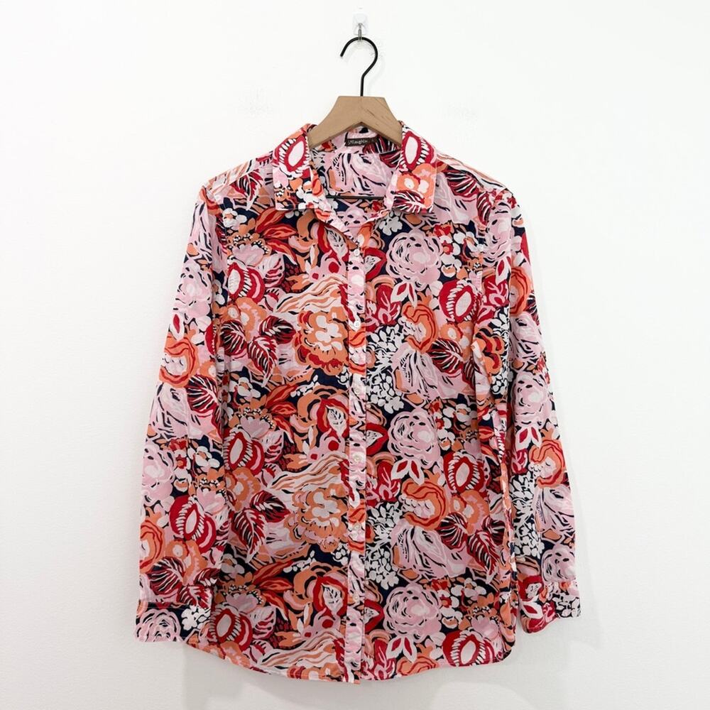 J. McLaughlin Lois Blouse Floral Print Button Down Size Large